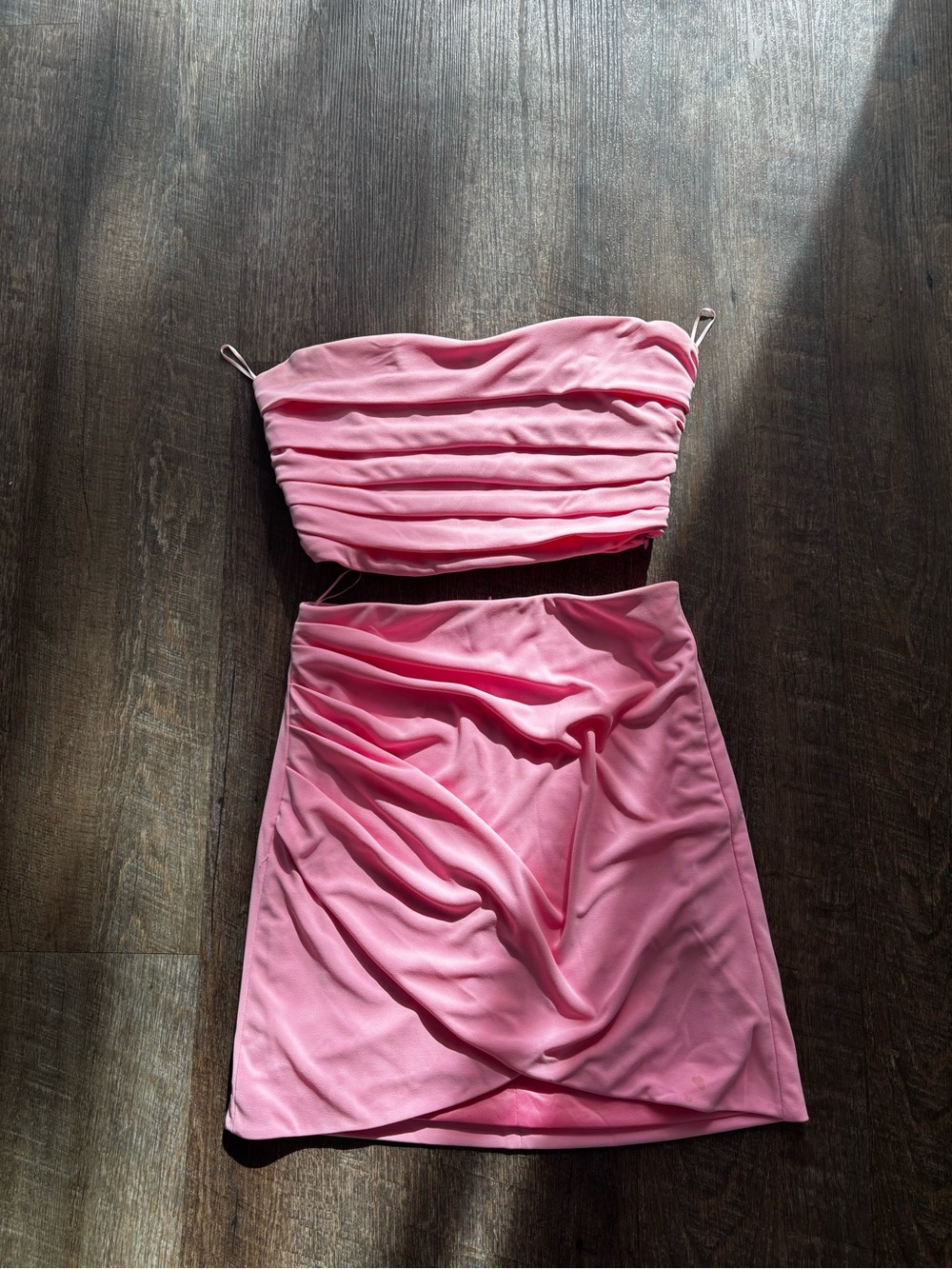 Zara Bright Pink Strapless Top and Mini Skirt Set